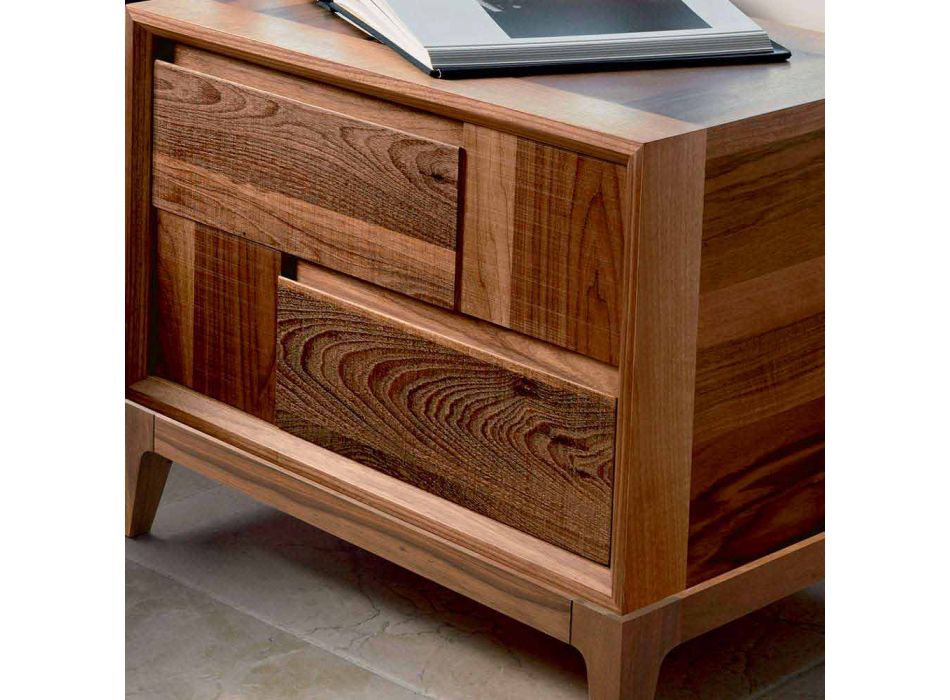 Cómoda 2 cajones en madera maciza de nogal de diseño moderno, Nino viadurini