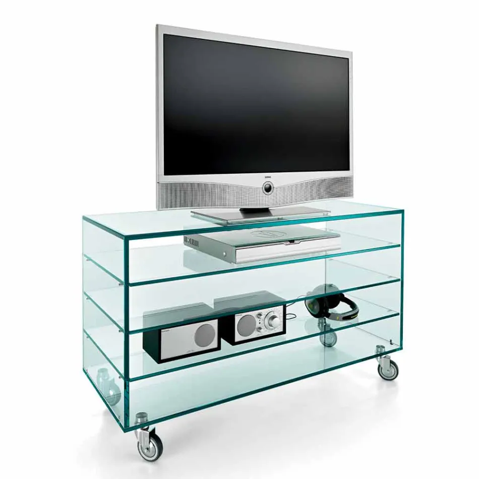 Aparador de vidrio extraligero y seis cajones de madera blanca Made in Italy - Ganzo viadurini