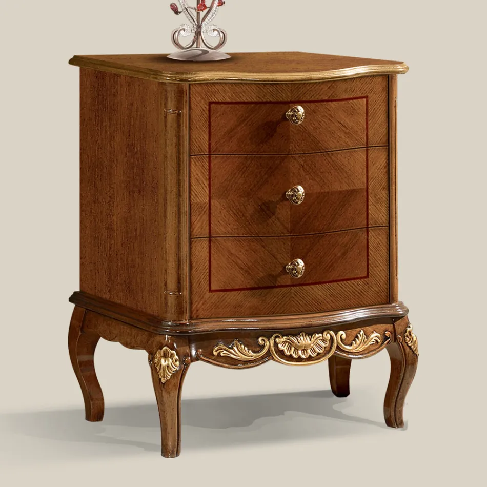 Mesita de noche en madera con 3 cajones Made in Italy - Chantilly viadurini