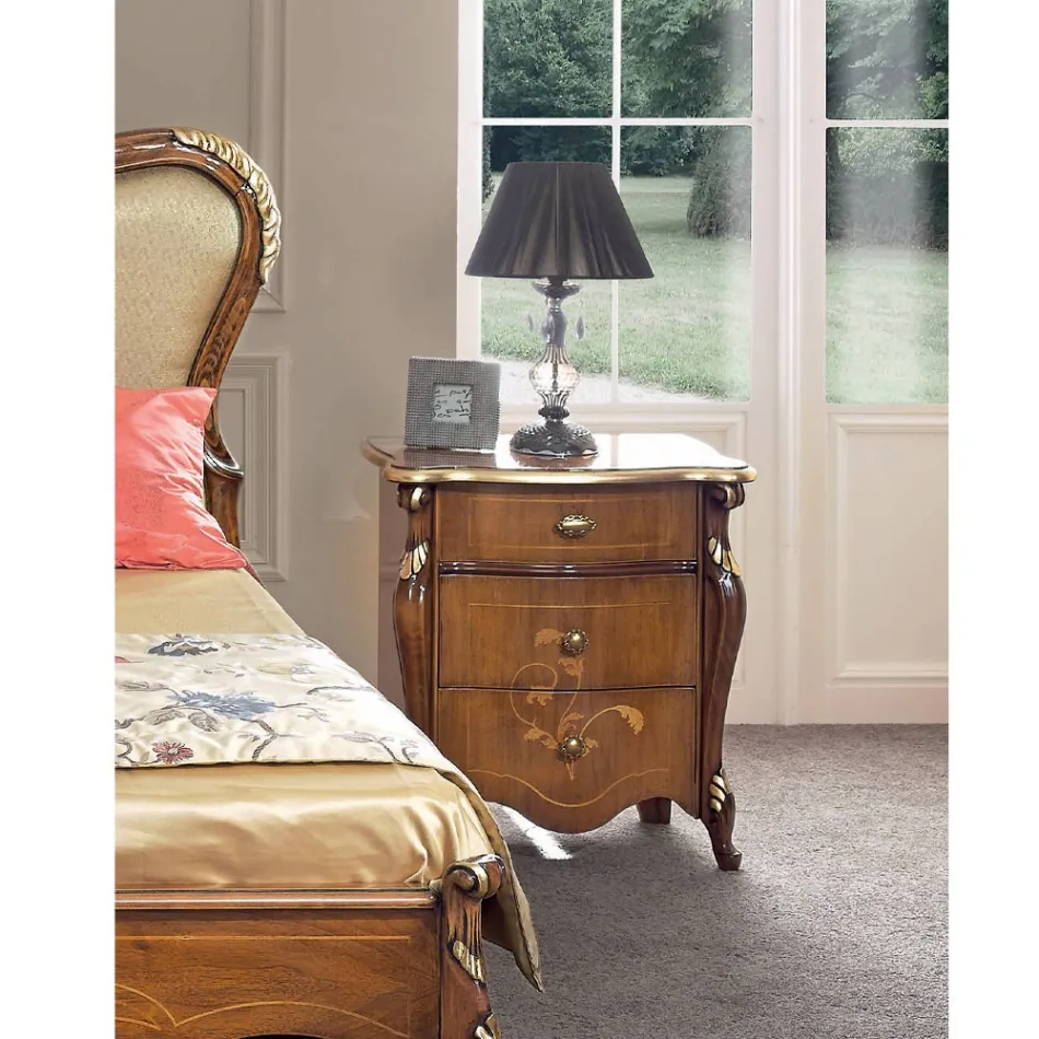 Mesita de Noche Clásica 3 Cajones de Lujo Madera de Nogal Made in Italy - Cambrige viadurini