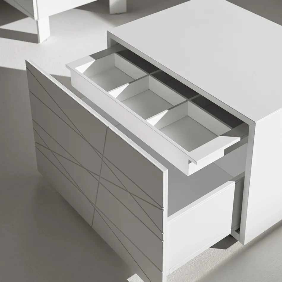 Mesita de noche con 1 cajón en aglomerado de madera pintada - Leone viadurini