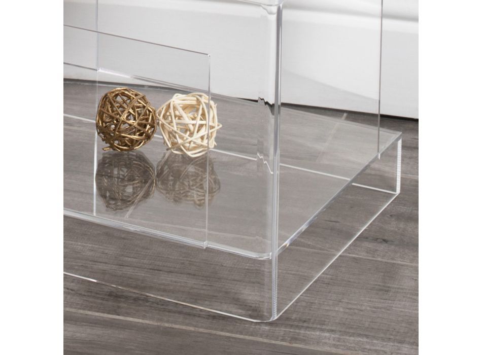 Mesita de noche moderna con diseño de cristal acrílico transparente con estante - Icaria viadurini