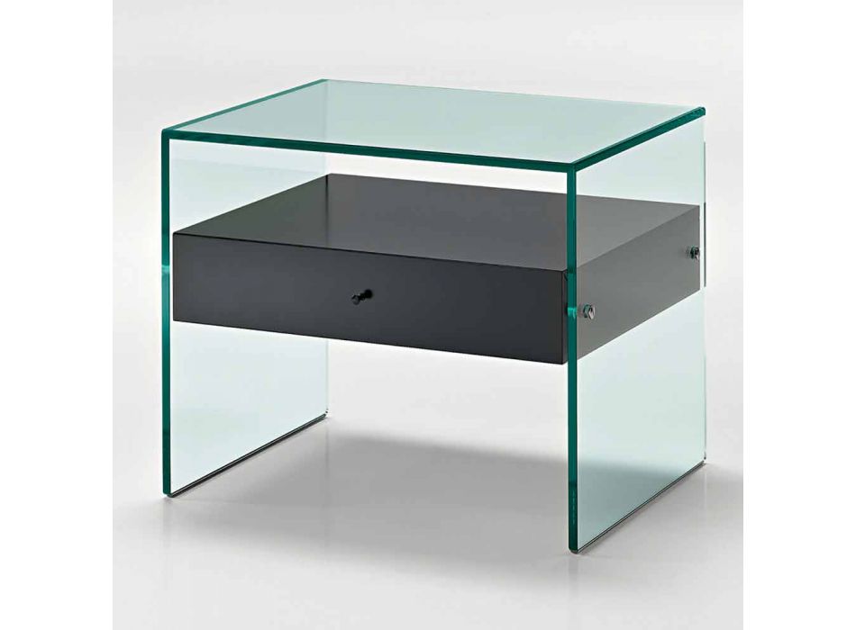 Mesita de noche de diseño moderno en vidrio extra claro Made in Italy - Secret viadurini