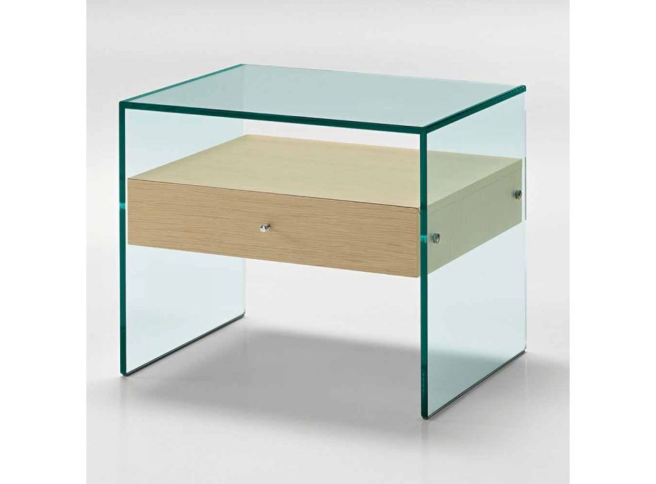 Mesita de noche de diseño moderno en vidrio extra claro Made in Italy - Secret viadurini