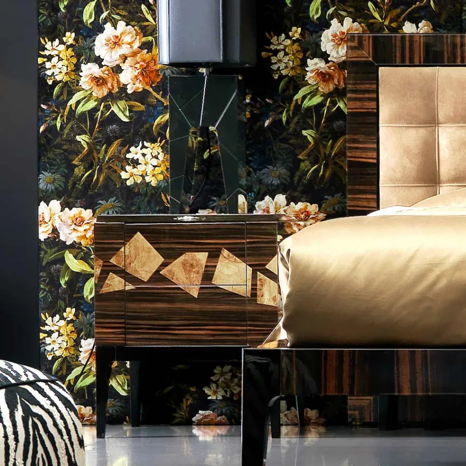 Mesita de noche en madera de nogal y ébano Grilli Zarafa hecha en Italia viadurini