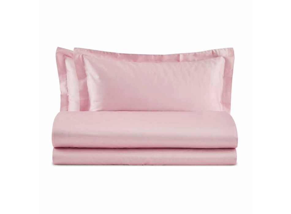 Elegante juego de cama doble en satén de algodón de colores - Violeta viadurini