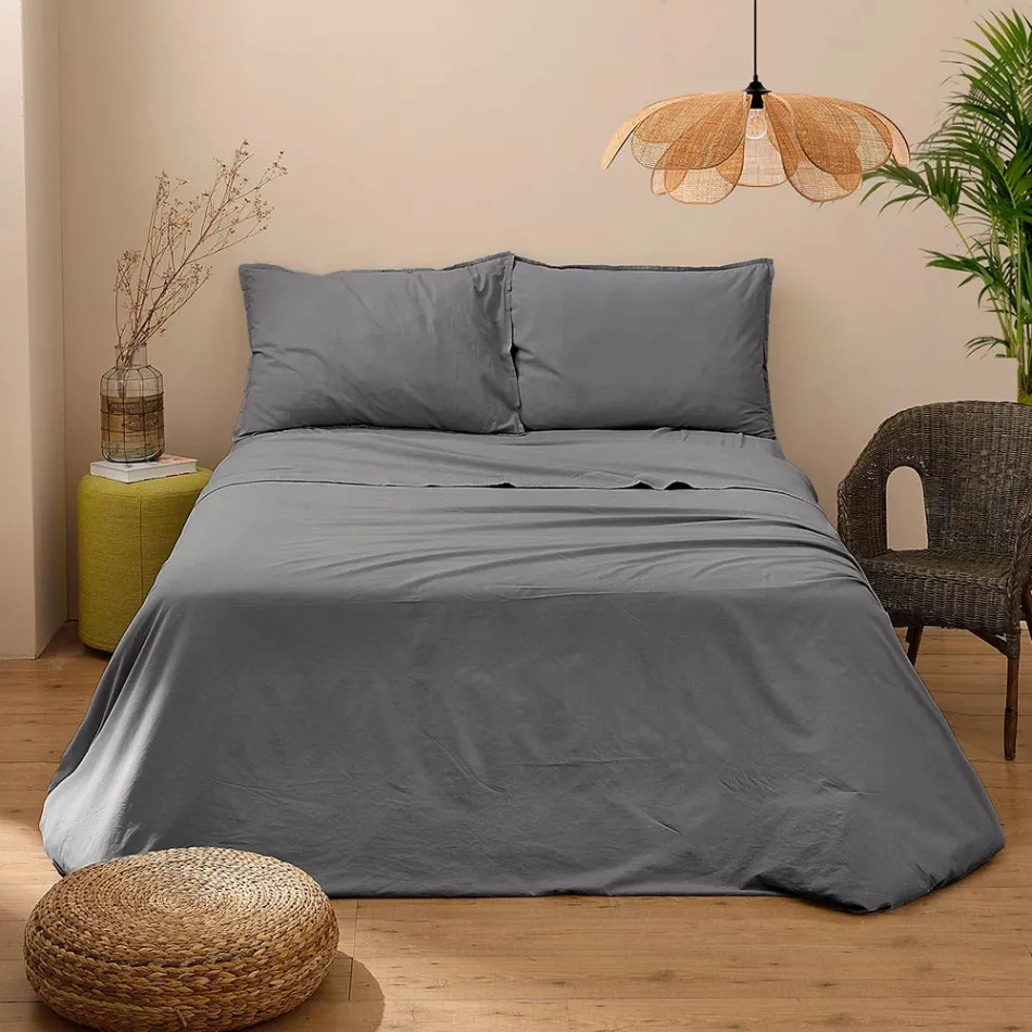 Cama doble completa en puro algodón teñido y sombreado - Delicacy viadurini