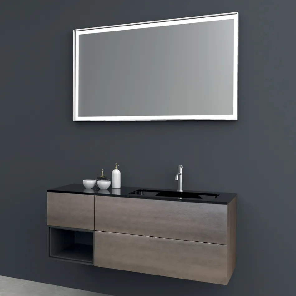 Composición 2 Mueble de baño suspendido en MDF Lacado Platino 120 cm - Renga viadurini