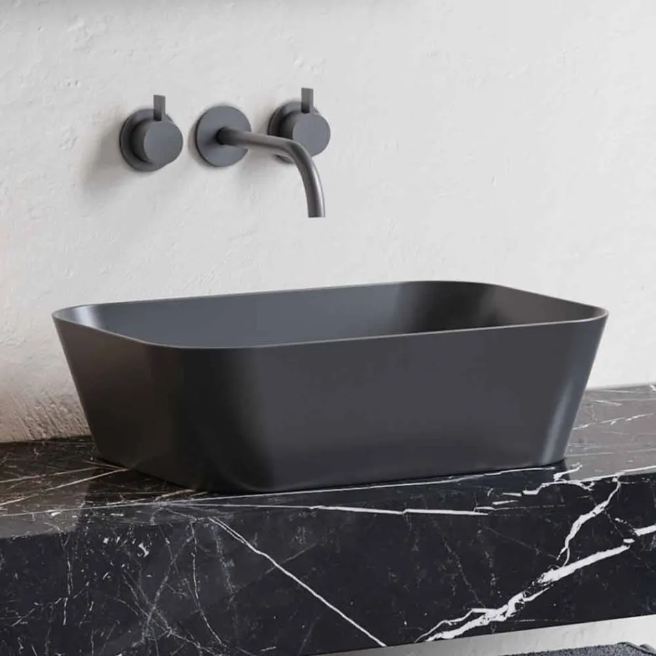 Composición 3 Mueble de Baño en Gres y Lavabo en Vetrochina 3 Colores - Ramentina viadurini