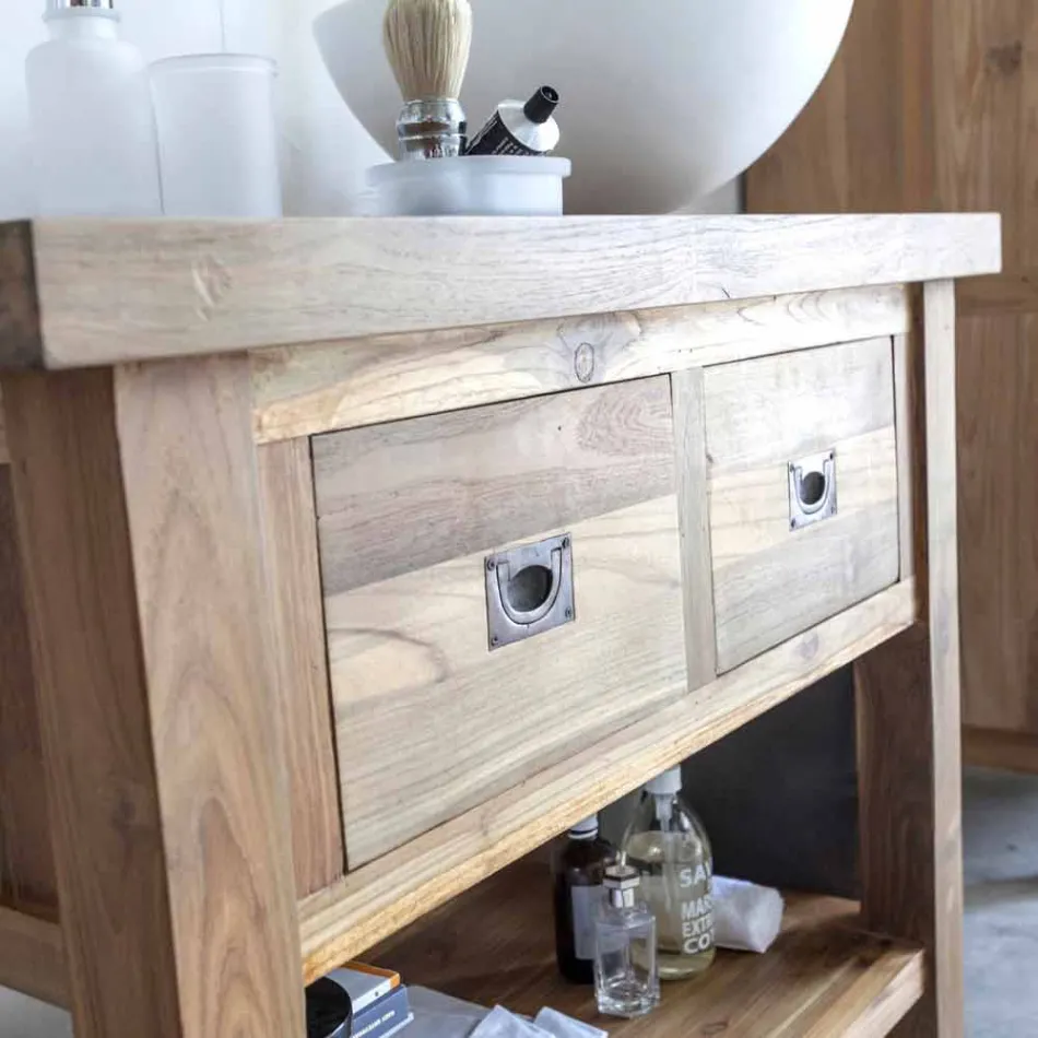 Mueble de Baño Composición 3 en Madera de Teca con Lavabo de Resina - Essence viadurini