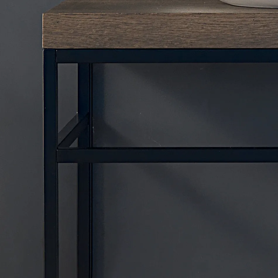 Composición 3 Mueble de baño en metal, madera y cerámica Made in Italy - Cizco viadurini