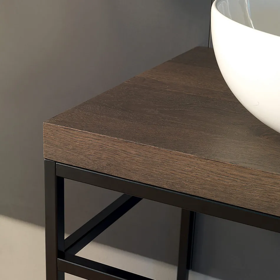 Composición 3 Mueble de baño en metal, madera y cerámica Made in Italy - Cizco viadurini