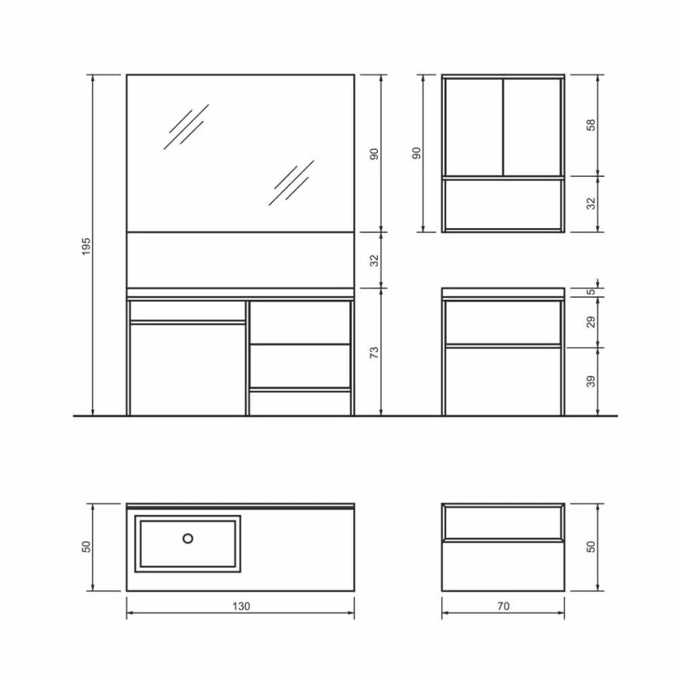 Composición 5 Mueble de baño independiente en metal y ecolegno Made in Italy - Cizco viadurini