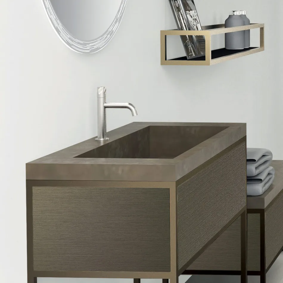 Composición 5 Mueble de baño independiente en metal, ecolegno y gres de lujo - Cizco viadurini