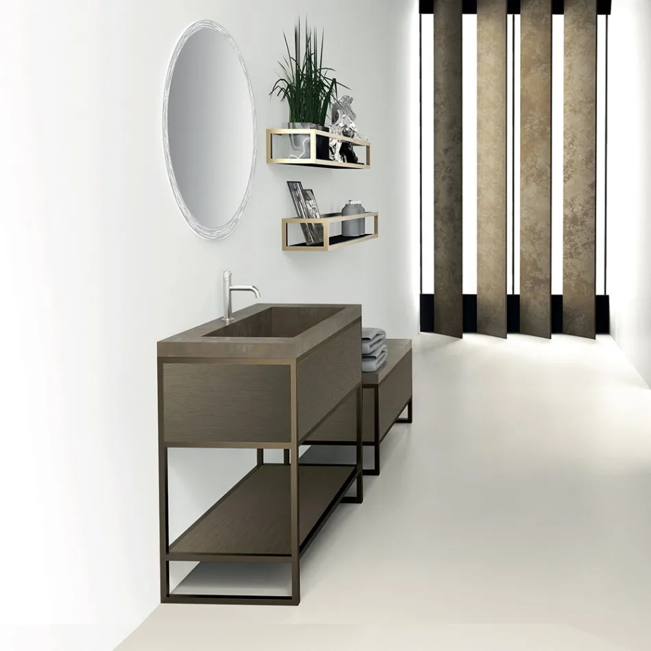 Composición 5 Mueble de baño independiente en metal, ecolegno y gres de lujo - Cizco viadurini