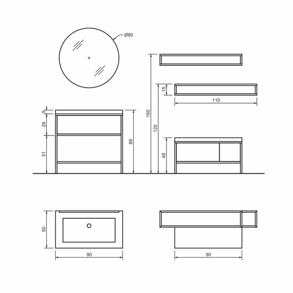 Composición 5 Mueble de baño independiente en metal, ecolegno y gres de lujo - Cizco viadurini
