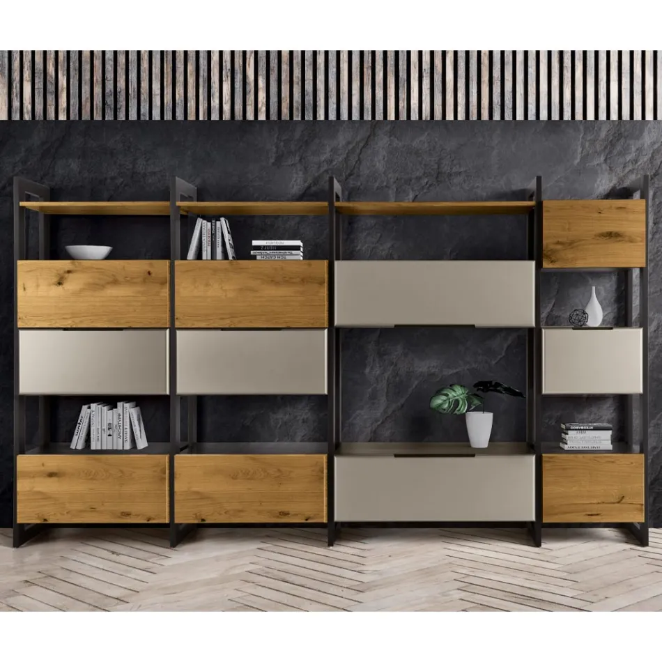 Composición de pared en Mdf y tablero de roble chapado en roble Made in Italy - Marit viadurini