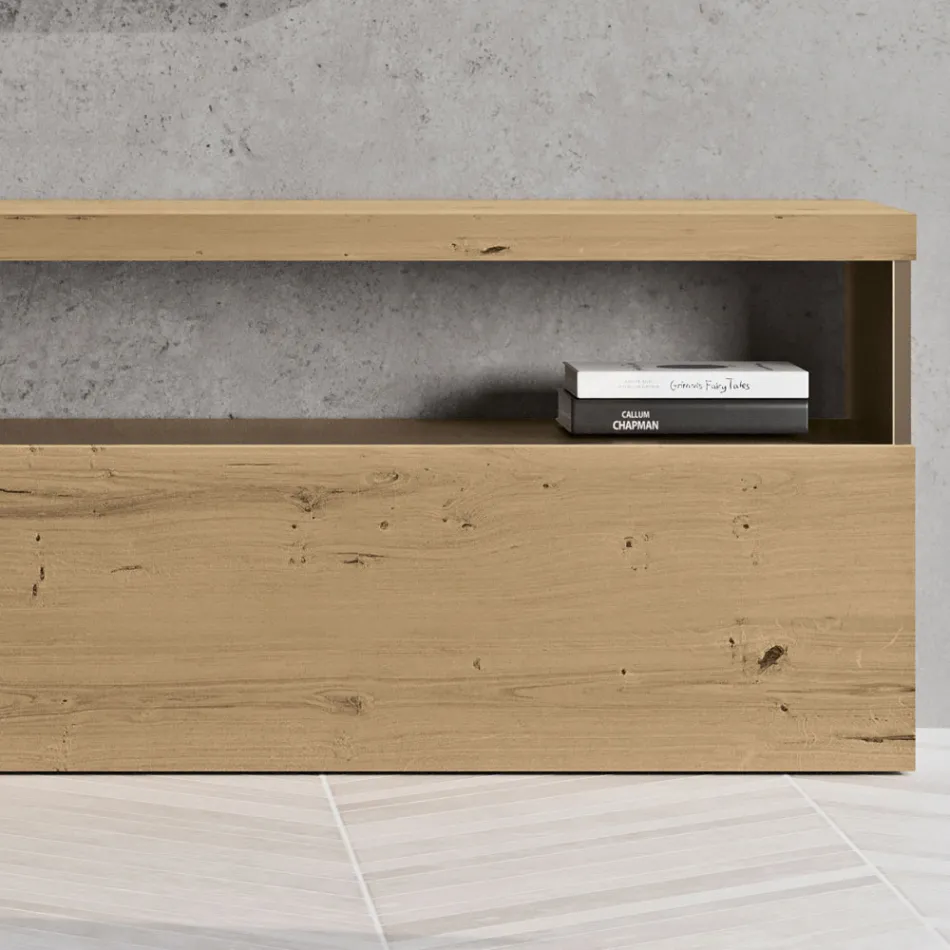 Composición de pared moderna en roble nórdico anudado y acabado en hierro - Siri viadurini