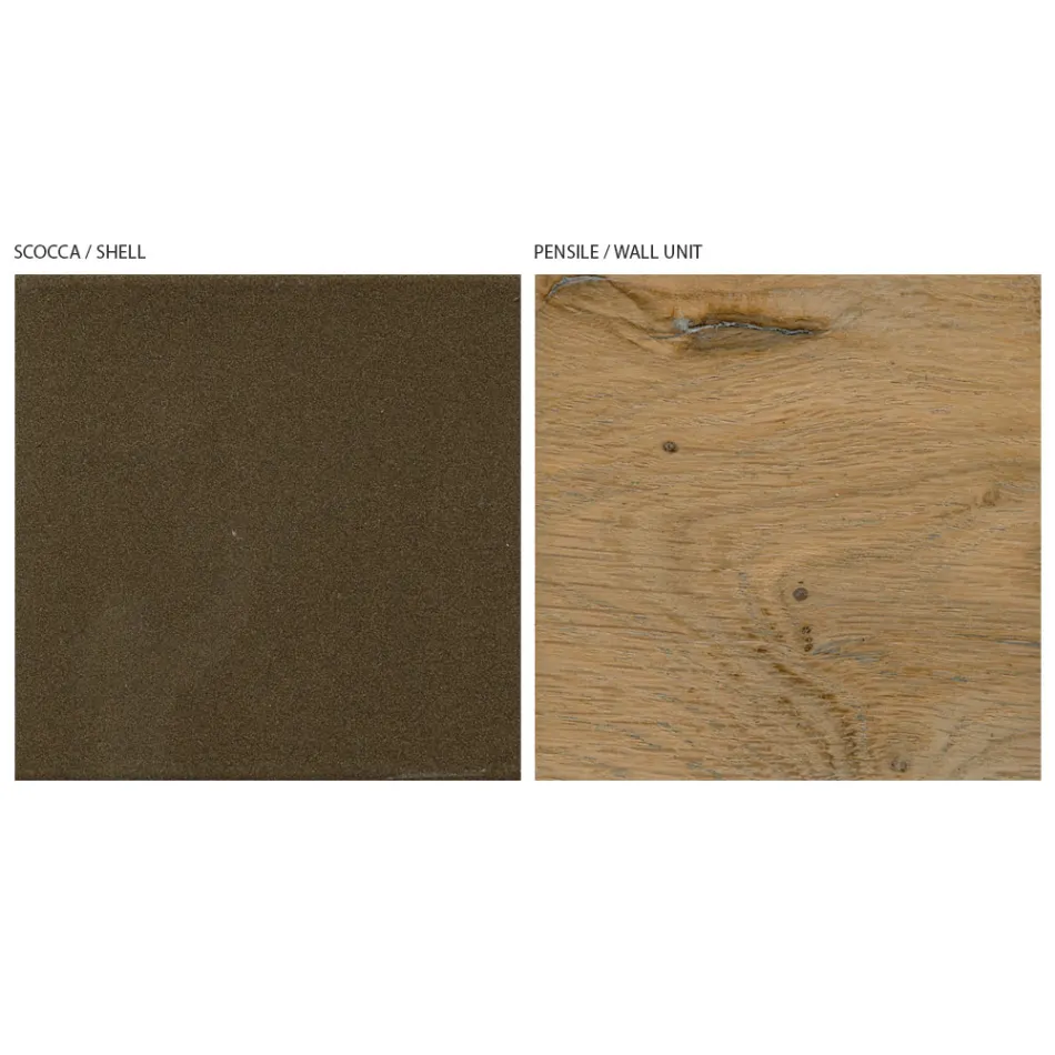 Composición de pared moderna en roble nórdico anudado y acabado en hierro - Siri viadurini