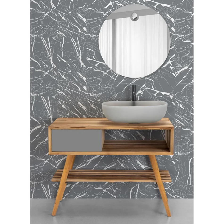 Composición de muebles de baño gris con espejo y gabinete de suelo - Sylviane viadurini