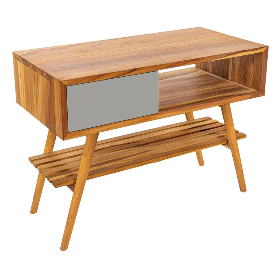 Composición de muebles de baño gris con espejo y gabinete de suelo - Sylviane viadurini