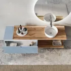 Composición de baño azul Tiffany y roble con espejo Made in Italy - Ermes viadurini