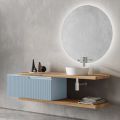 Composición de baño azul Tiffany y roble con espejo Made in Italy - Ermes