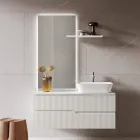 Composición de baño blanca con espejo y estante Made in Italy - Ares viadurini