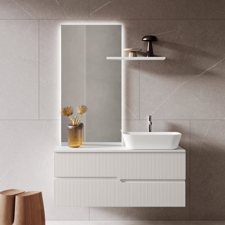 Composición de baño blanca con espejo y estante Made in Italy - Ares viadurini