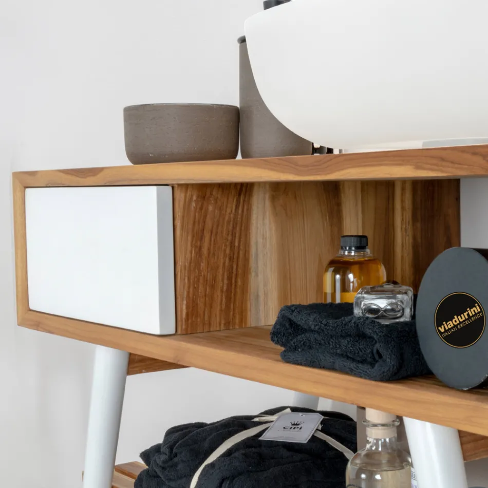 Composición de baño blanca con mueble, espejo y accesorios - Sylviane viadurini