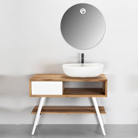 Composición de baño blanca con mueble, espejo y accesorios - Sylviane viadurini