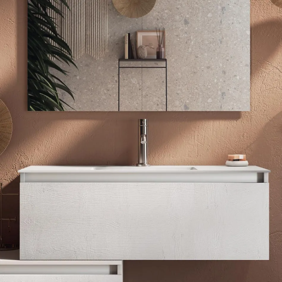 Composición de baño completa con lavabo, base antiarañazos y espejo Made in Italy - Dream viadurini