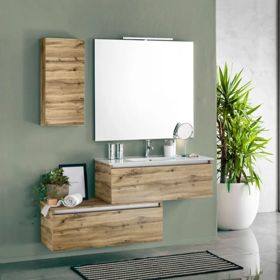 Composición de baño completa con lavabo, base antiarañazos y espejo Made in Italy - Dream viadurini