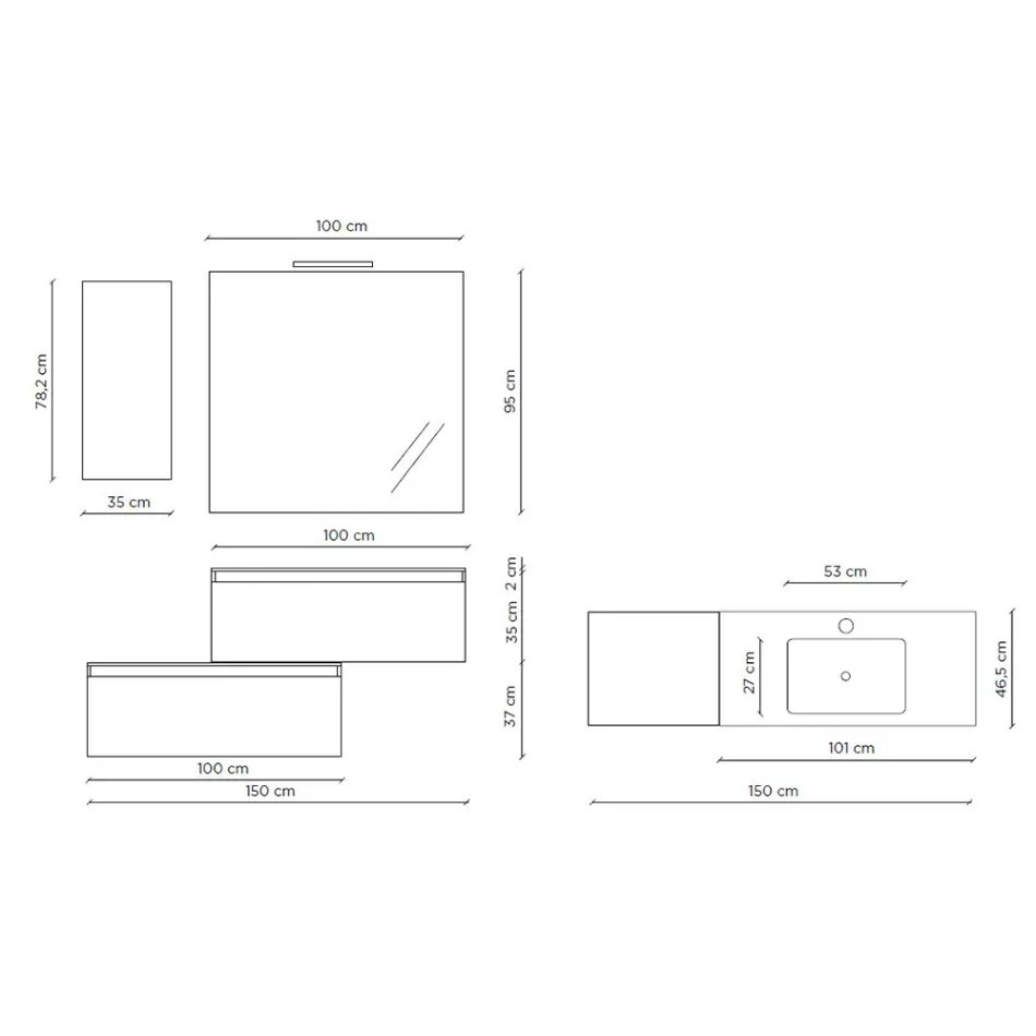 Composición de baño completa con lavabo, base antiarañazos y espejo Made in Italy - Dream viadurini