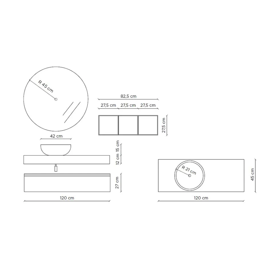 Composición de baño completa con espejo, lavabo, base y encimera Made in Italy - Palom viadurini