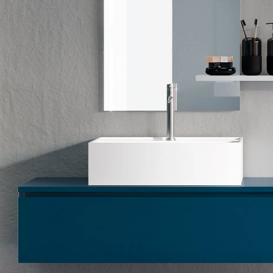 Composición de baño completo con espejo, lavabo de cerámica Made in Italy - Palom viadurini