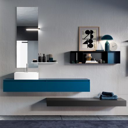 Composición de baño completo con espejo, lavabo de cerámica Made in Italy - Palom viadurini