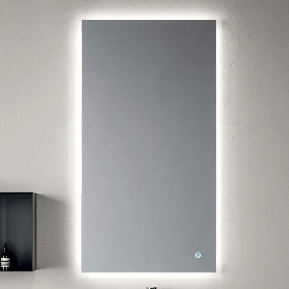 Composición de baño compuesta por estantería con lavabo, armarios de pared y espejo - Velaria viadurini