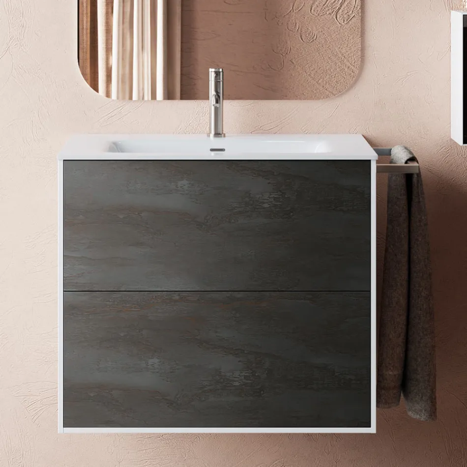 Composición de baño compuesta por espejo y base antiarañazos Made in Italy - Kilos viadurini