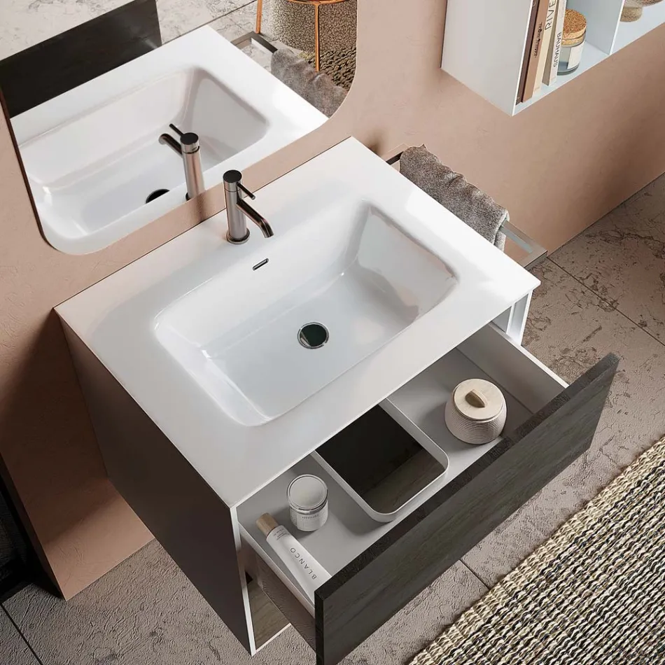 Composición de baño compuesta por espejo y base antiarañazos Made in Italy - Kilos viadurini
