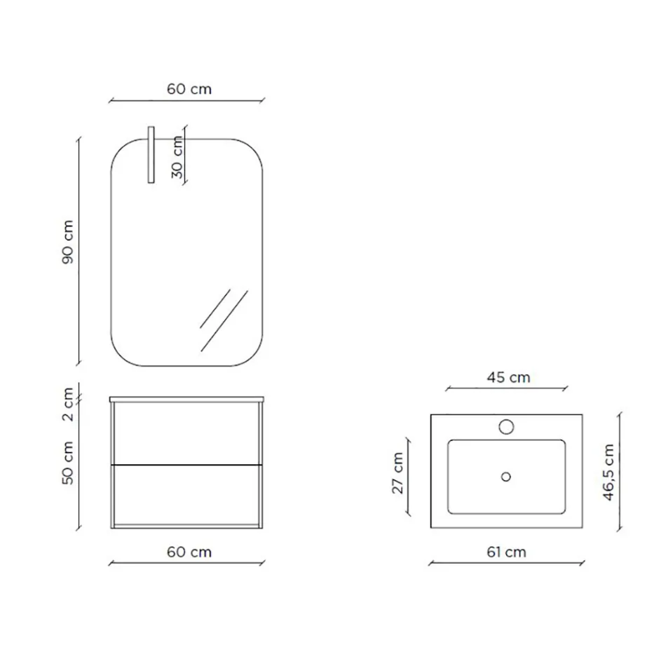 Composición de baño compuesta por espejo y base antiarañazos Made in Italy - Kilos viadurini