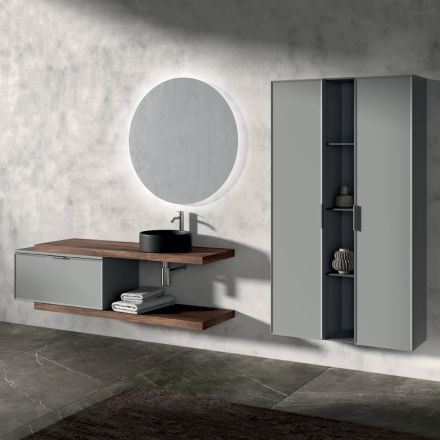 Composición de baño que incluye 1 base con 1 cajón, lavabo y 2 columnas - Orione viadurini