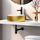 Composición de baño que incluye base con cajón, lavabo, espejo y cubo - Orione viadurini