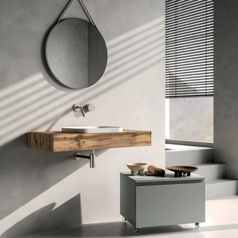 Composición de baño que incluye base con ruedas, lavabo y espejo - Titan viadurini