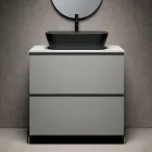 Composición de baño con 1 cajón, lavabo de resina antracita y espejo - Titan viadurini