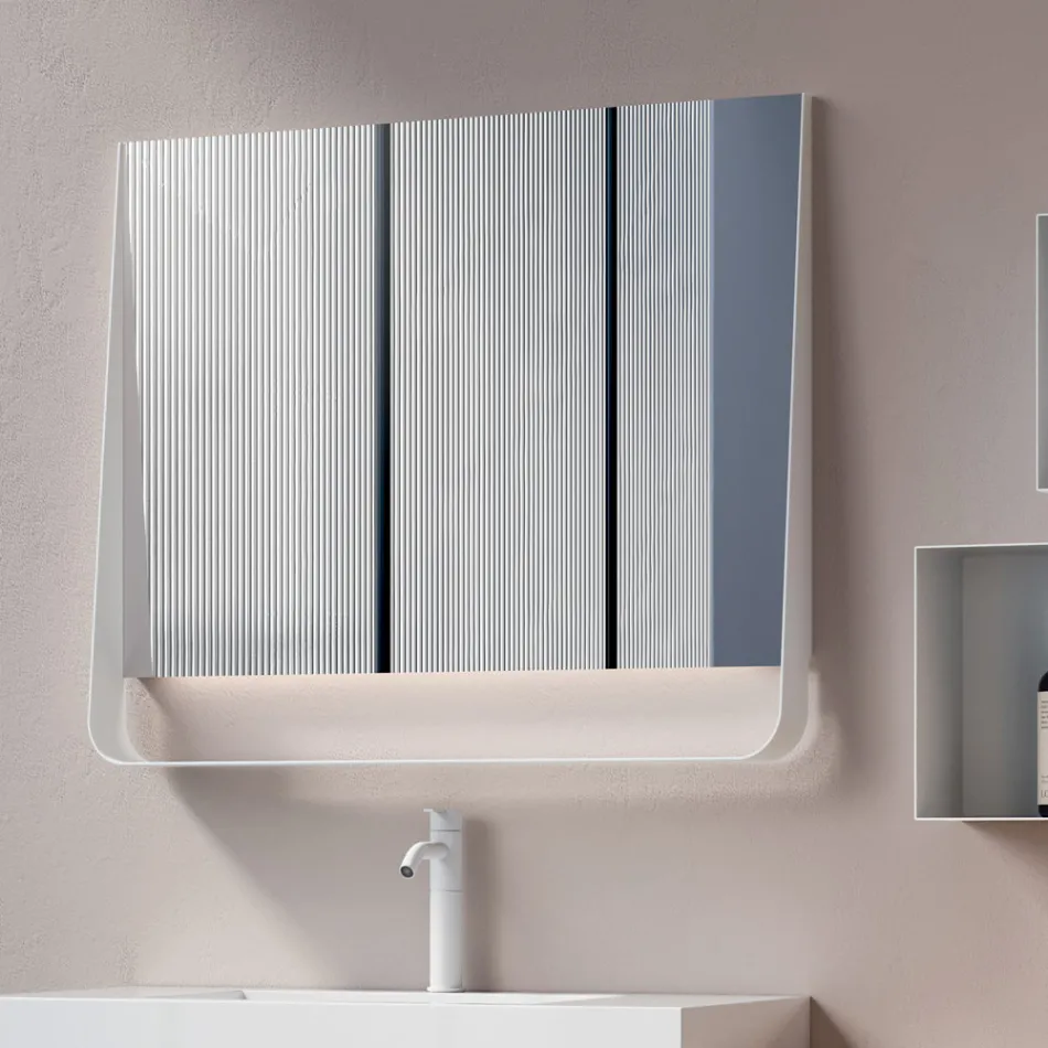 Composición de baño con 2 cajones, lavabo blanco, espejo y mueble de pared - Elios viadurini