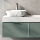Composición de baño con 2 cajones, lavabo de cerámica Calacatta y espejo - Orione viadurini