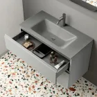 Composición de baño con 2 cajones, lavabo de cristal gris y espejo - Elios viadurini