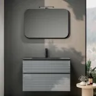 Composición de baño con 2 cajones, lavabo de cristal gris y espejo - Elios viadurini
