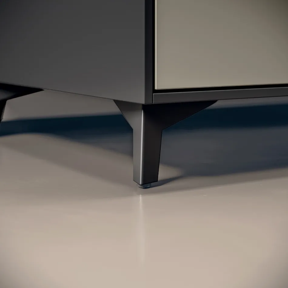 Composición de baño con 3 cajones gris paloma mate, espejo y lavabo - Velaria viadurini